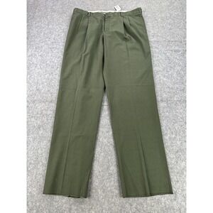 LL Bean Chino Pants Mens 42 Loden Army Green Pleated Standard Fit Unhemmed